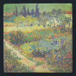 Vincent Van Gogh Garden at Arles Stone Coaster<br><div class="desc">Stone Coaster featuring Vincent van Gogh’s oil painting Garden at Arles (1888). A beatifically coloured garden of rich blues,  greens,  and reds is depicted in Arles,  France. The perfect gift for lovers of Post-Impressionism and Dutch art collectors!</div>