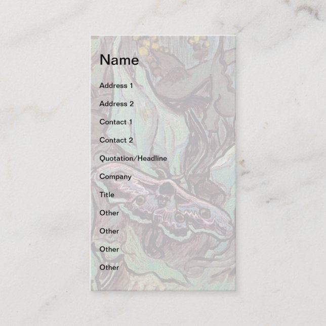 Vincent Van Gogh - Great Peacock Moth Fine Art Business Card (Front)