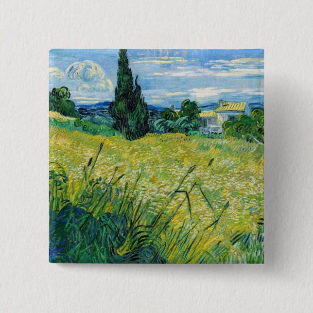 Vincent van Gogh - Green Wheat Field with Cypress 15 Cm Square Badge (Front)