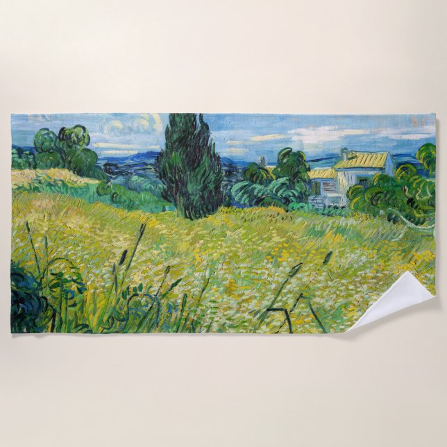 Vincent van Gogh - Green Wheat Field with Cypress Beach Towel (Front)