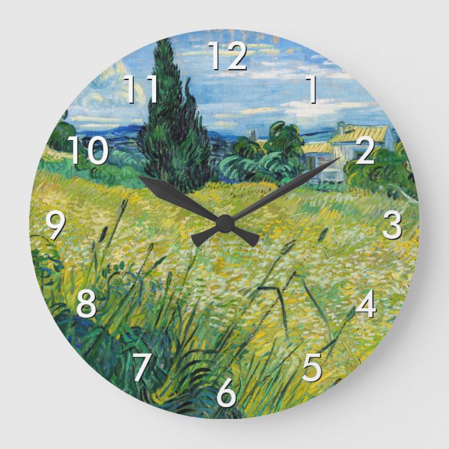 Vincent van Gogh - Green Wheat Field with Cypress Large Clock (Front)
