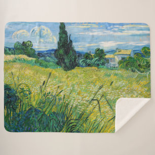 Vincent van Gogh - Green Wheat Field with Cypress Sherpa Blanket