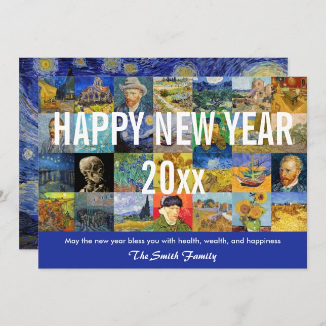 Vincent van Gogh - Happy New Year Patchwork Holiday Card (Front/Back)