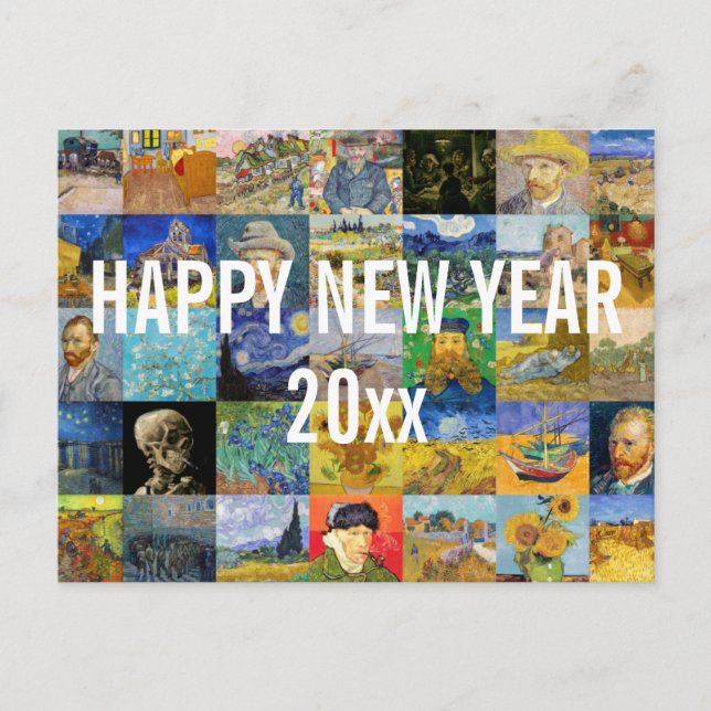 Vincent van Gogh - Happy New Year Patchwork Postcard (Front)