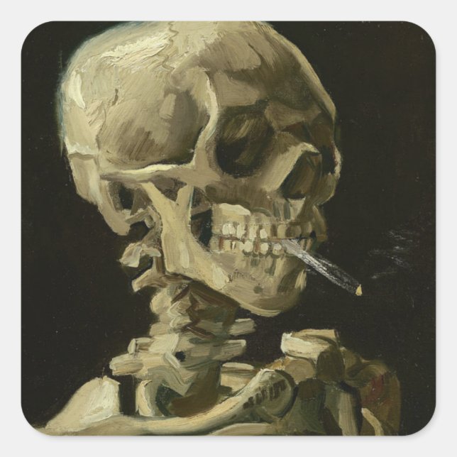 Vincent Van Gogh Head of A Skeleton with Cigaret Square Sticker (Front)