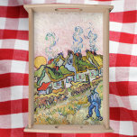 Vincent van Gogh - Houses and Figure Serving Tray<br><div class="desc">Houses and Figure / Thatched Cottages in the Sunshine Reminiscence of the North - Vincent van Gogh,  1890</div>