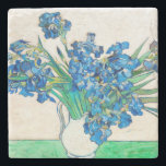 Vincent van Gogh IRISES AND ROSES coaster<br><div class="desc">This impressionism coaster features a Vincent van Gogh IRISES AND ROSES painting of pale blue flowers and roses in a white vase. This beautiful van Gogh coaster will make a wonderful gift for yourself,  family and friends.</div>