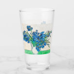 Vincent van Gogh IRISES AND ROSES drinking glass<br><div class="desc">This impressionism drinking glass features a Vincent van Gogh IRISES AND ROSES painting of pale blue flowers and roses in a white vase. This beautiful van Gogh drinking glass will make a wonderful gift for yourself,  family and friends.</div>