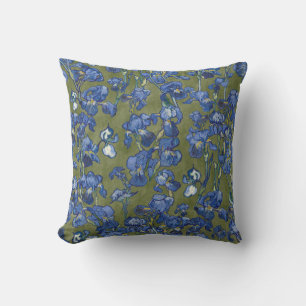 Vincent Van Gogh Irises Cobalt Blue Olive Green Cushion