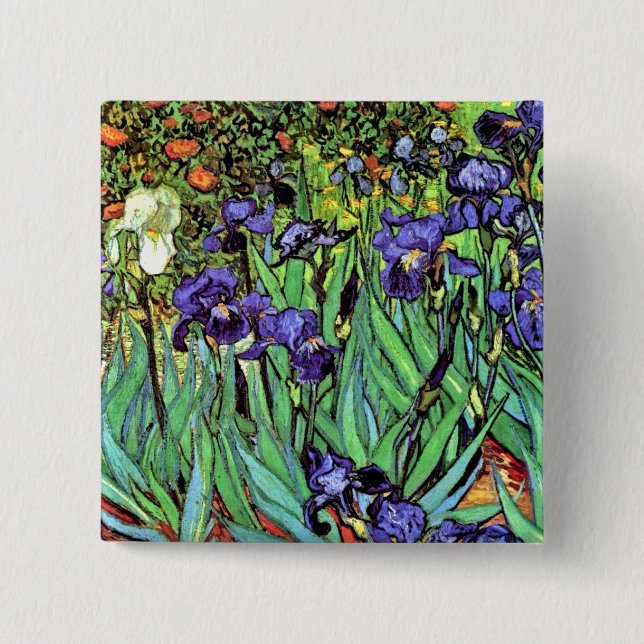 Vincent Van Gogh - Irises - Flower Lover Fine Art 15 Cm Square Badge (Front)