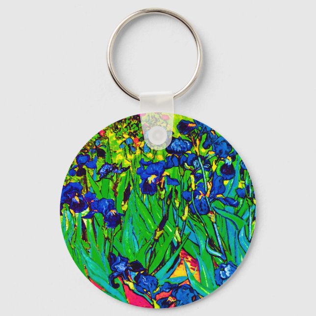 Vincent Van Gogh - Irises - Flower Lover Pop Art Key Ring (Front)