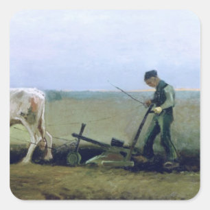 Vincent van Gogh Labourer and Peasant Planting Square Sticker