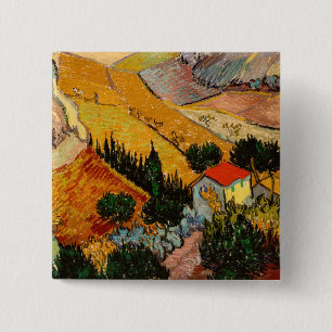 Vincent van Gogh - Landscape, House and Ploughman 15 Cm Square Badge