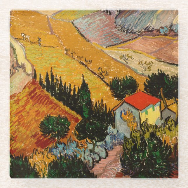 Vincent van Gogh - Landscape, House and Ploughman Glass Coaster (Front)