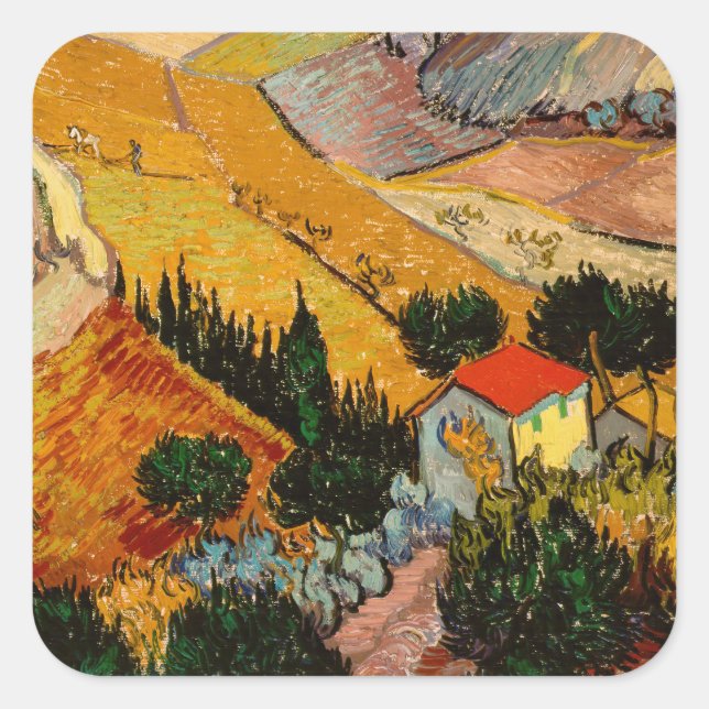 Vincent van Gogh - Landscape, House and Ploughman Square Sticker (Front)