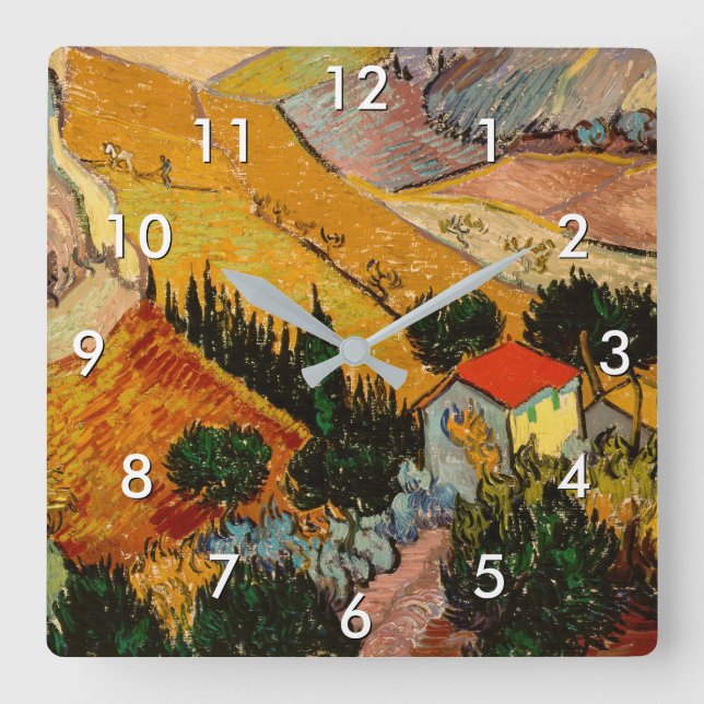 Vincent van Gogh - Landscape, House and Ploughman Square Wall Clock (Front)