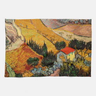 Vincent van Gogh - Landscape, House and Ploughman Tea Towel