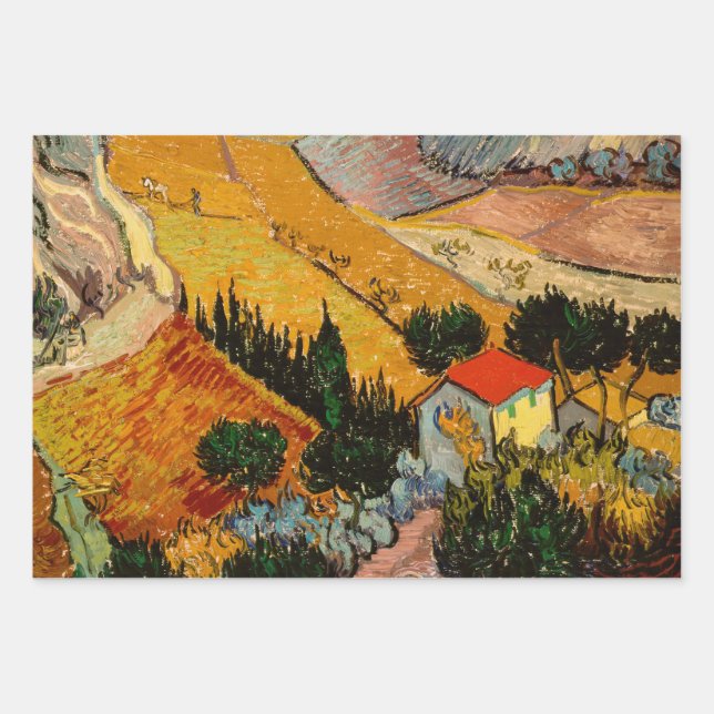 Vincent van Gogh - Landscape, House and Ploughman Wrapping Paper Sheet (Front)
