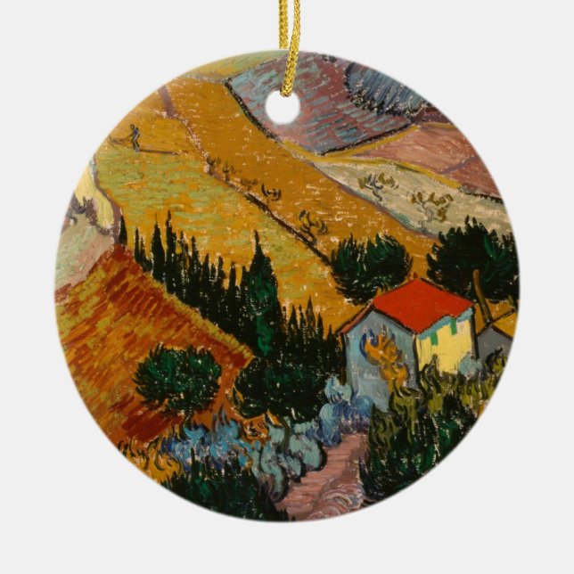 Vincent van Gogh | Landscape w/ House & Ploughman Ceramic Ornament (Front)