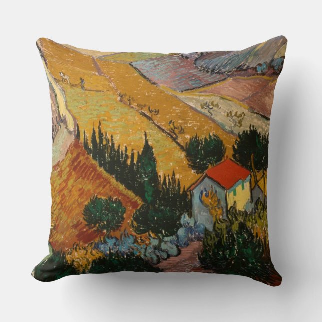 Vincent van Gogh | Landscape w/ House & Ploughman Cushion (Front)