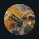 Vincent van Gogh | Landscape w/ House & Ploughman Round Clock<br><div class="desc">Image Collection Number:  BAL385504  Landscape with House and Ploughman,  1889 (oil on canvas). Gogh,  Vincent van (1853-90) oil on canvas. Hermitage,  St. Petersburg,  Russia .  1889</div>