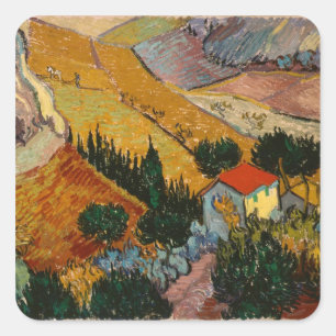 Vincent van Gogh Landscape w/ House & Ploughman Square Sticker
