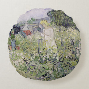 Vincent van Gogh Mademoiselle Gachet in garden Round Cushion