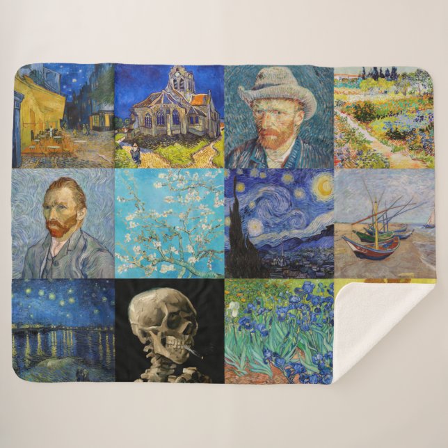 Vincent van Gogh - Masterpieces Mosaic Patchwork Sherpa Blanket (Front (Horizontal))