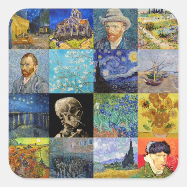 Vincent van Gogh - Masterpieces Mosaic Patchwork Square Sticker (Front)