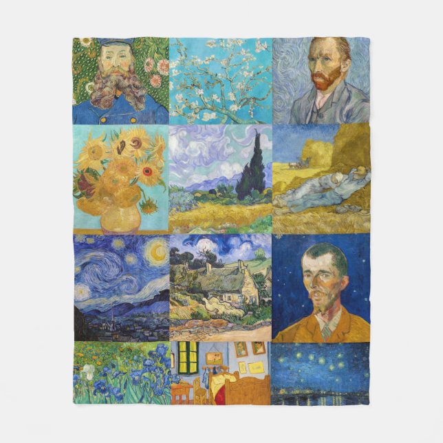 Vincent Van Gogh - Masterpieces Patchwork Fleece Blanket (Front)