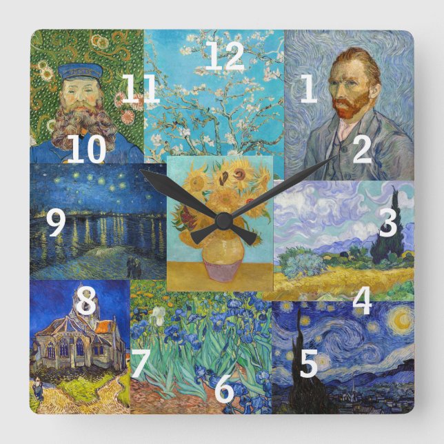 Vincent Van Gogh - Masterpieces Patchwork Square Wall Clock (Front)