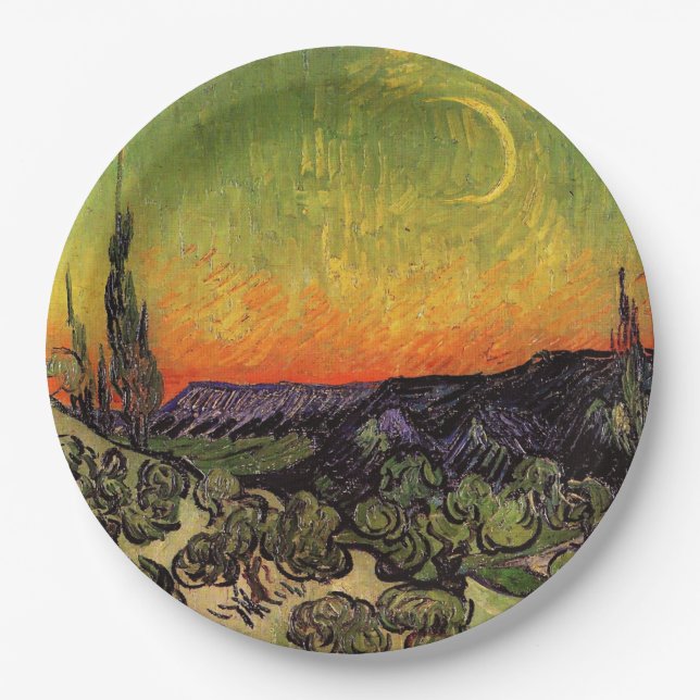 Vincent Van Gogh Moonlit Landscape Paper Plate (Front)