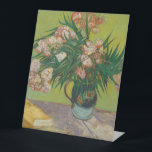 Vincent Van Gogh Oleander flower painting Pedestal Sign<br><div class="desc">This Vincent Van Gogh painting is a vase of oleander flowers. Van Gogh painted it in August 1888. Oleanders were happy lively flowers to Van Gogh, and in his paiting he shows the flowers filling a majolica jug he used for his still lifes made in Arles. Artwork painting graphic post...</div>