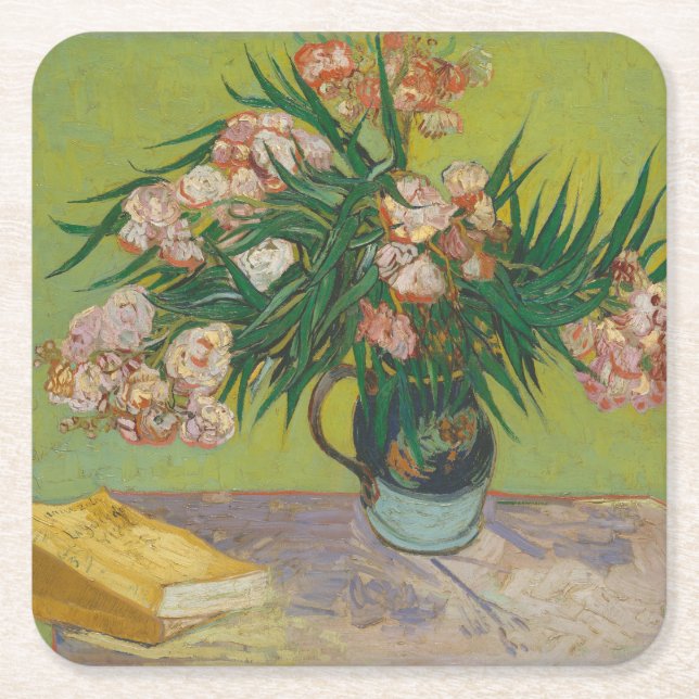 Vincent Van Gogh Oleander flower painting Square Paper Coaster (Front)