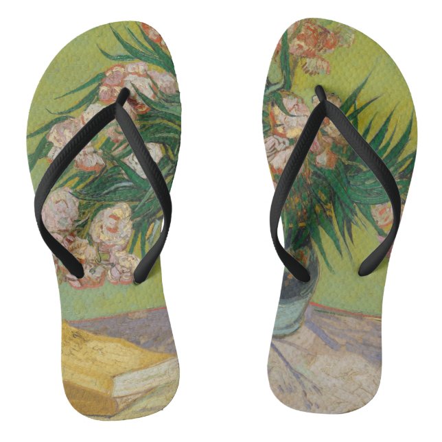 Vincent Van Gogh Oleander flower painting Thongs (Footbed)