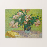 Vincent Van Gogh Oleanders Vintage Floral Painting Jigsaw Puzzle<br><div class="desc">Beautiful vintage artwork from 1888 by the famous impressionist painter Vincent Van Gogh. This impressionism floral art features Oleander flowers in a vase on a table with yellow books in front of a green wall. A really neat puzzle featuring vintage art.</div>