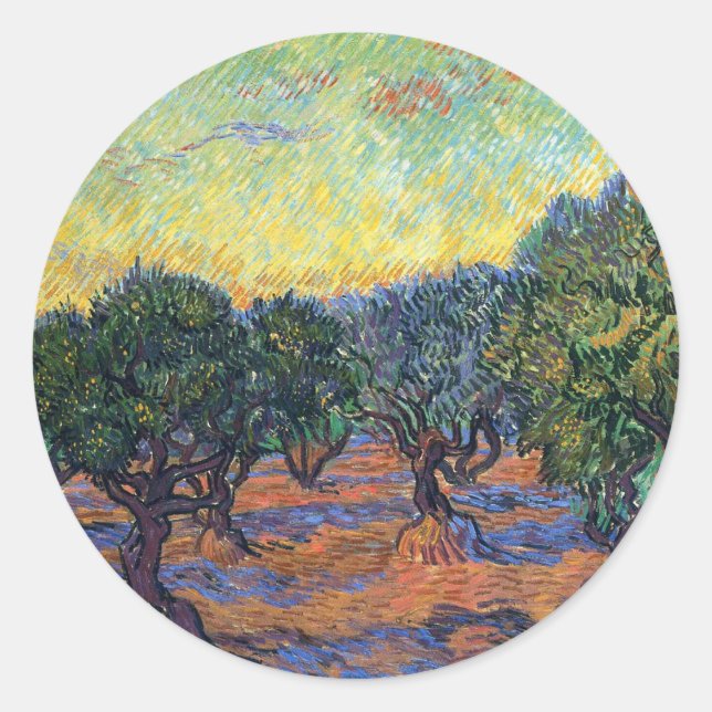 Vincent Van Gogh Olive Grove Impressionism Art Classic Round Sticker (Front)