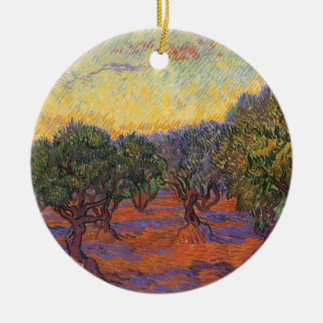 Vincent van Gogh - Olive Grove, Orange Sky Ceramic Ornament (Front)