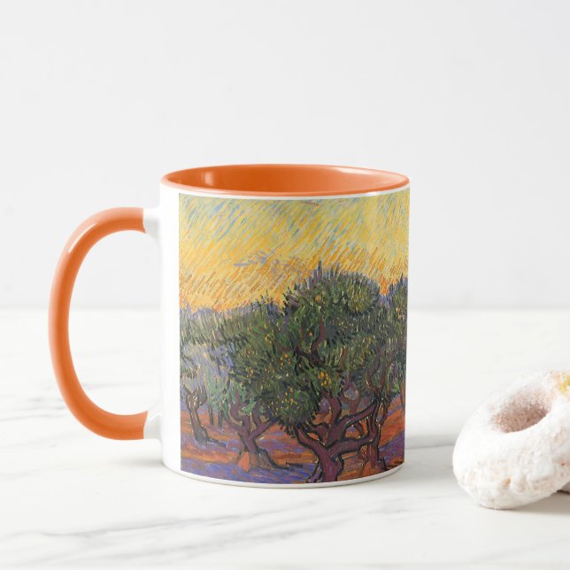 Vincent van Gogh - Olive Grove, Orange Sky Mug (With Donut)