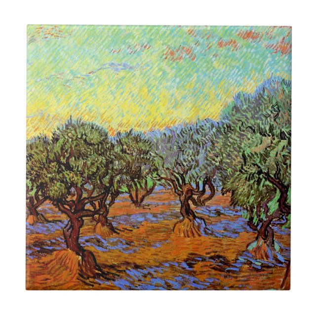 Vincent Van Gogh - Olive Grove with Orange Sky Ceramic Tile (Front)