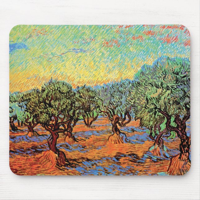 Vincent Van Gogh - Olive Grove with Orange Sky Mouse Pad (Front)