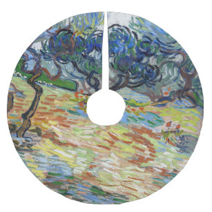 Vincent van Gogh - Olive Trees: Bright blue sky Brushed Polyester Tree Skirt