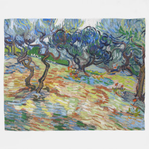 Vincent van Gogh - Olive Trees: Bright blue sky Fleece Blanket