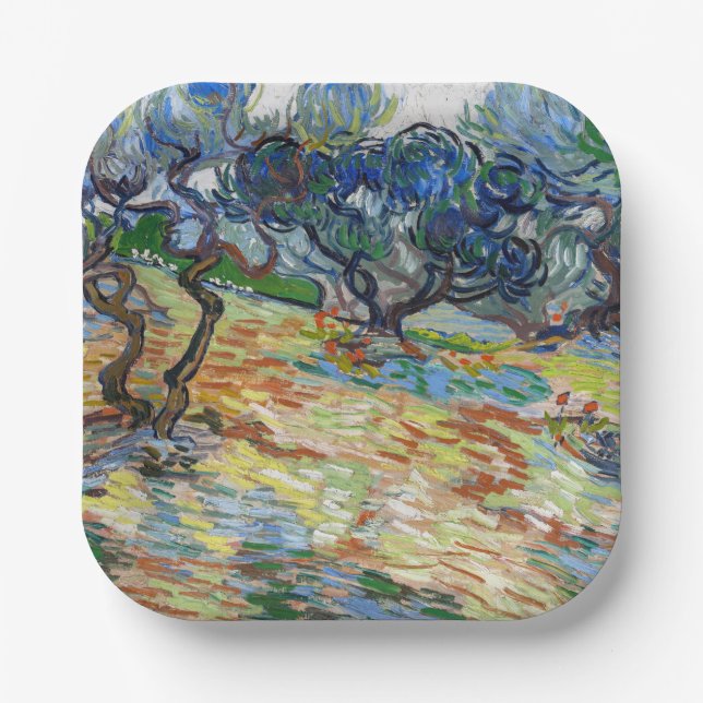 Vincent van Gogh - Olive Trees: Bright blue sky Paper Plate (Front)