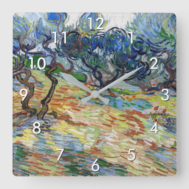 Vincent van Gogh - Olive Trees: Bright blue sky Square Wall Clock (Front)