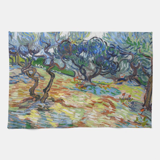 Vincent van Gogh - Olive Trees: Bright blue sky Tea Towel (Horizontal)