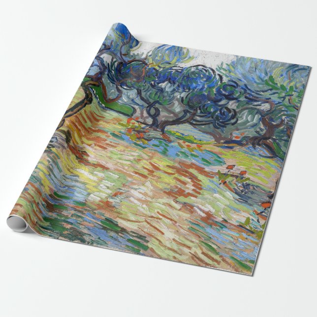 Vincent van Gogh - Olive Trees: Bright blue sky Wrapping Paper (Unrolled)