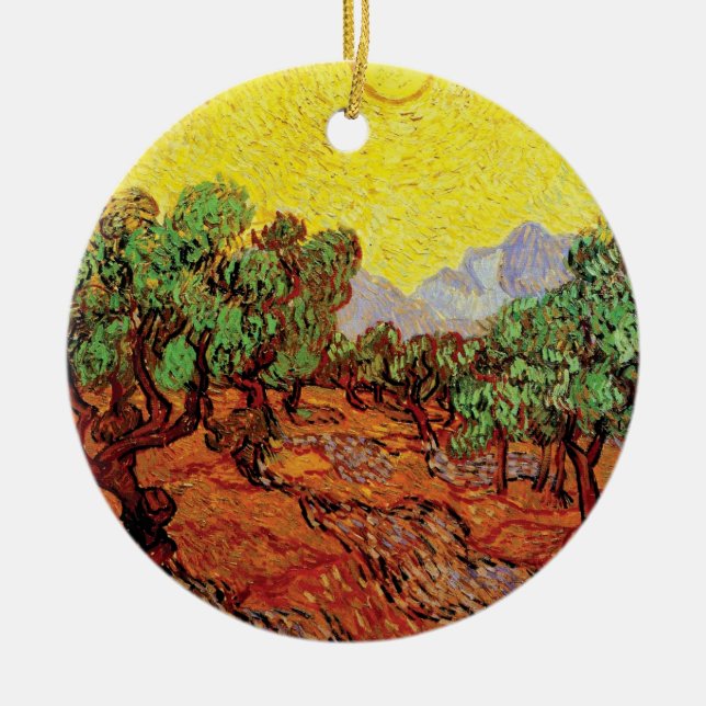 Vincent Van Gogh - Olive Trees With Yellow Sky Ceramic Tree Decoration (Front)