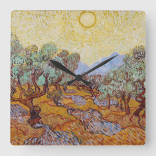 Vincent Van Gogh - Olive Trees with Yellow Sky Square Wall Clock