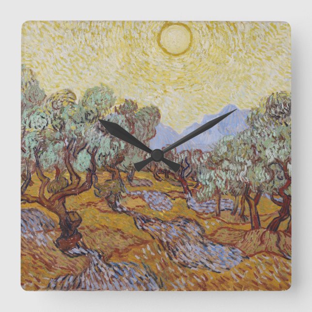 Vincent Van Gogh - Olive Trees with Yellow Sky Square Wall Clock (Front)
